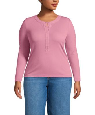 Plus Size Drapey Rib Fitted Long Sleeve Henley T-Shirt