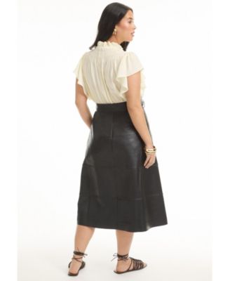 June + Vie Women's Plus Size Paneled Faux Leather Midi Skirt