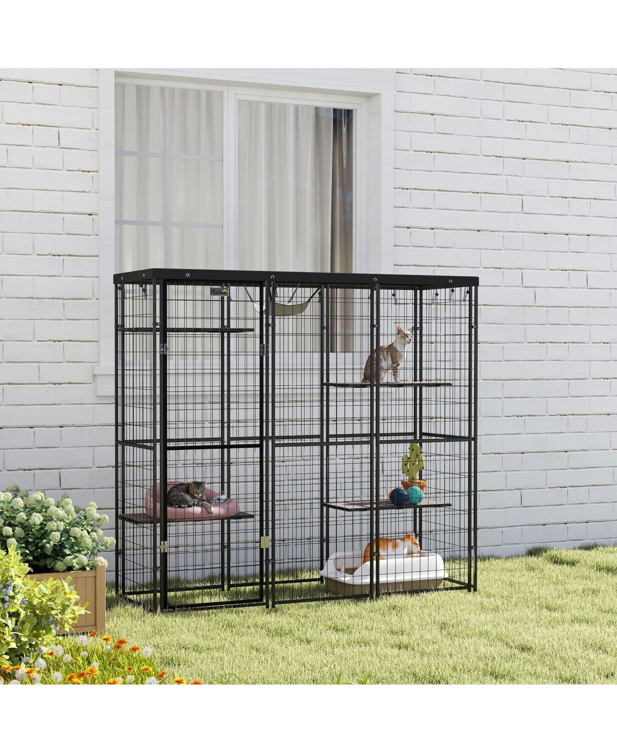 PawHut Weld Wire Catio Outdoor Indoor w/ Waterproof Cover, for 1-3 Kittens