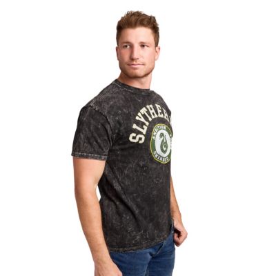 Men's Slytherin Varsity Black Vintage Mineral Wash Crew Neck Short Sleeve T-shirt-XXL