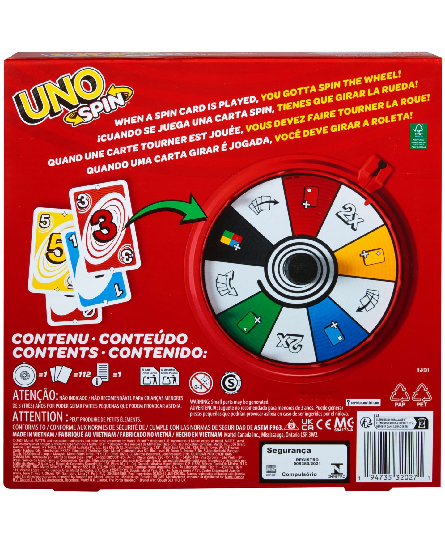 Детская карточная игра Mattel UNO Spin Card Game for Kid, Adult and Family Nights, Classic Play — фото 3