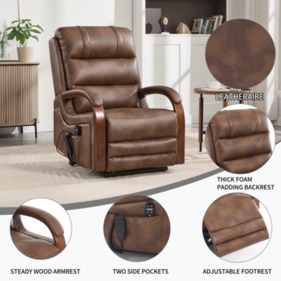 Power Lift Recliner Chair Dual Motor Infinite Position Up to 350 LBS with Solid Wood Armrests, Heat Massage and Heavy Duty Motion Mechanism