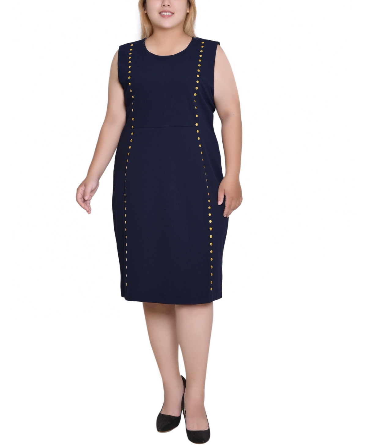 Ny Collection Plus Size Sleeveless Stud Front Dress In Blue