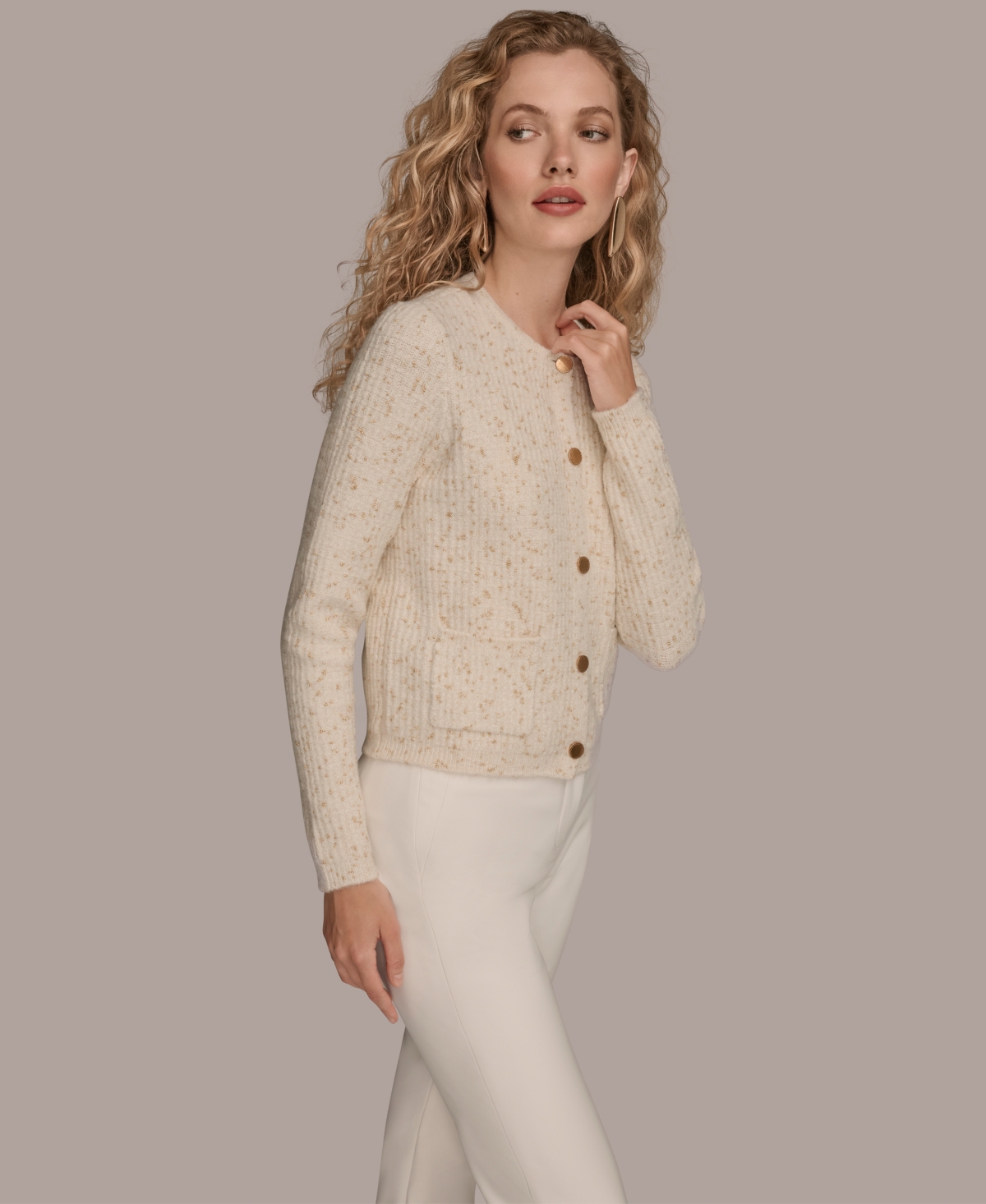 Donna Karan New York Metallic Cardigan In Neutral