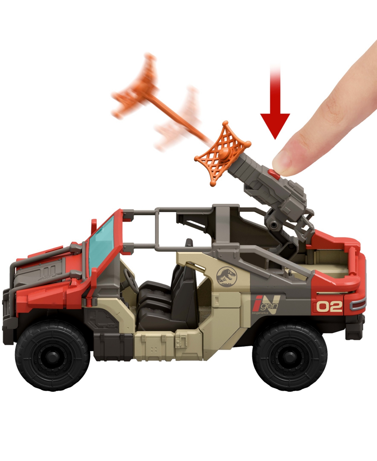 Jurassic World Rebirth Launch 'N Battle Vehicle with 1 Human and 1 Raptor Figure