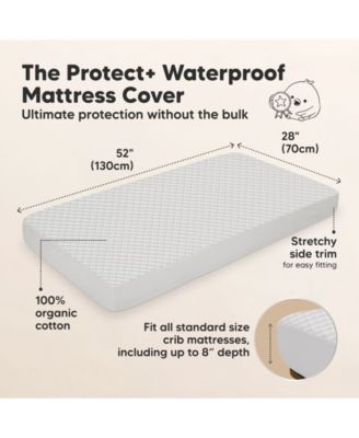 2-Pack Protect+ Waterproof Crib Mattress Protector Covers, Quin Quilted Cotton Baby Mattress Topper, Toddler Crib Sheets