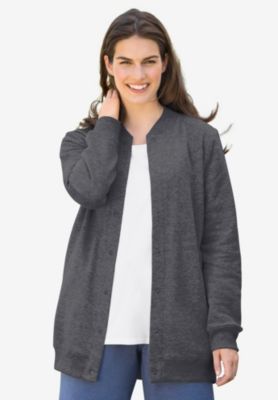 Plus Size Fleece Baseball Jacket