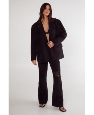 Women's Tailored Crochet Insert Oversized Blazer