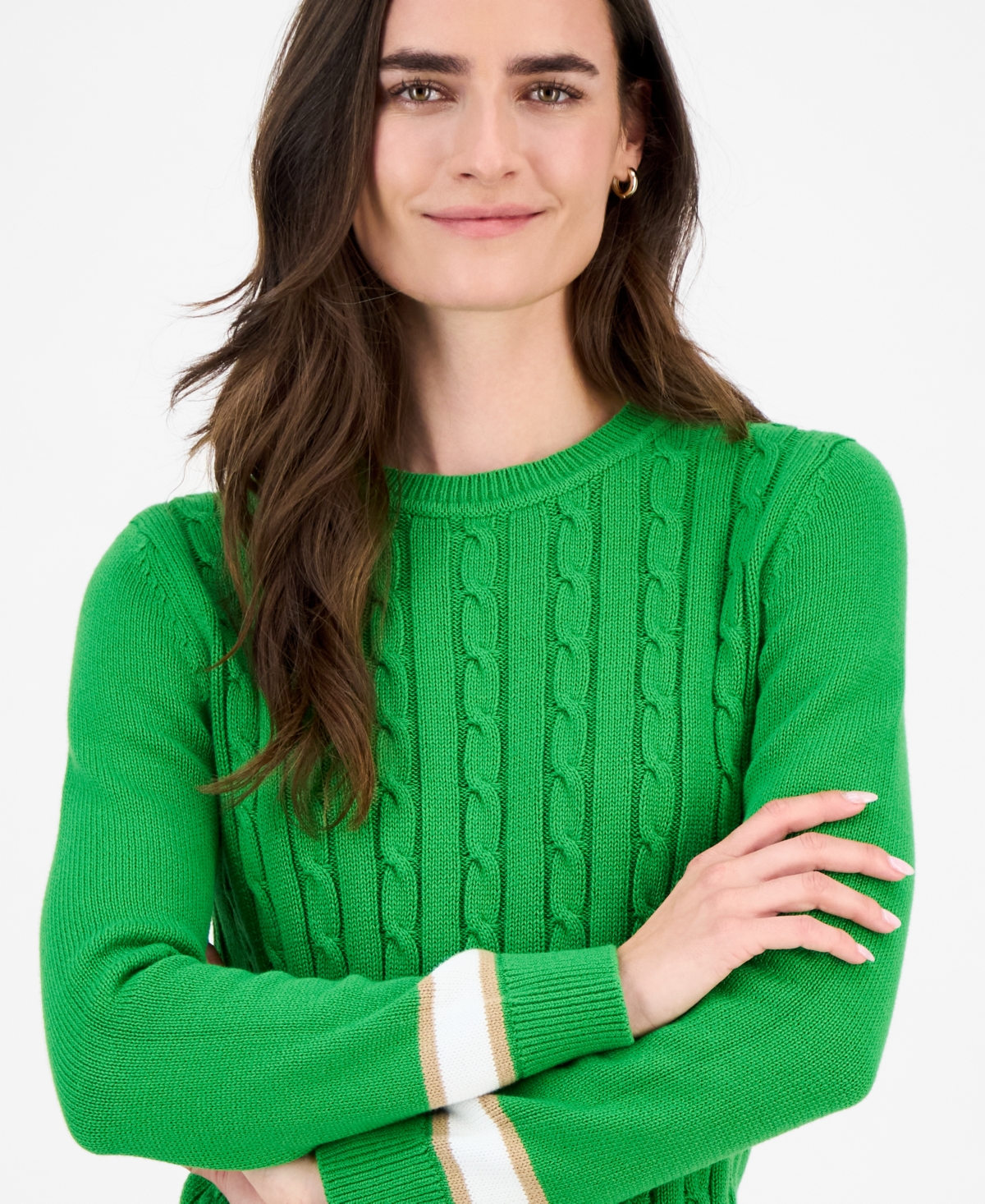 Nautica Jeans Women's Thick-tipped Cable-knit Crewneck Sweater