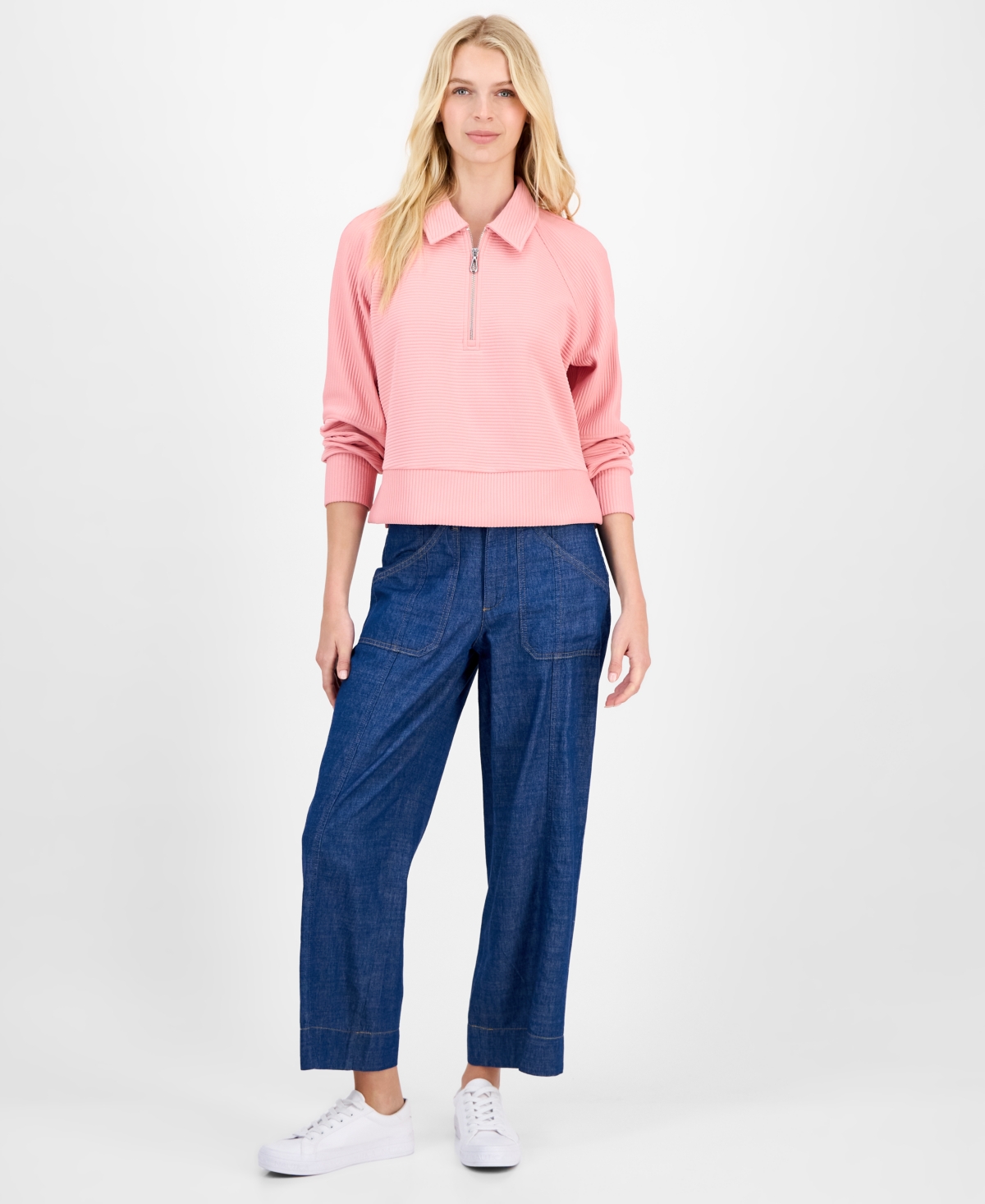 Nautica Jeans Women's Quarter Zip Ottoman Sweatshirt In Pink