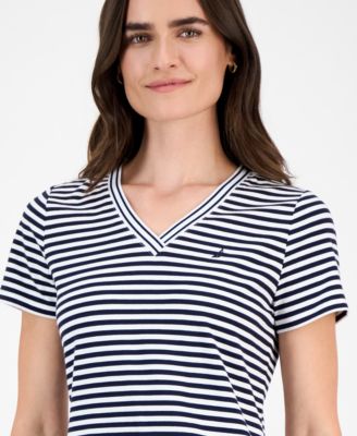 Women's Striped V-Neck T-Shirt Dress