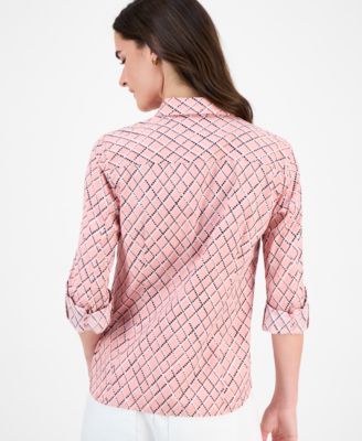 Women's Cotton Argyle Dot Roll-Tab Shirt