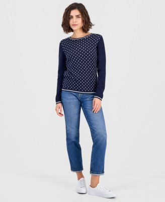 Women's Cotton Dot Crewneck Sweater