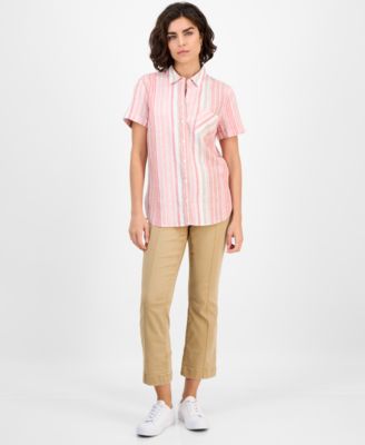 Women's Striped Short-Sleeve Camp Shirt