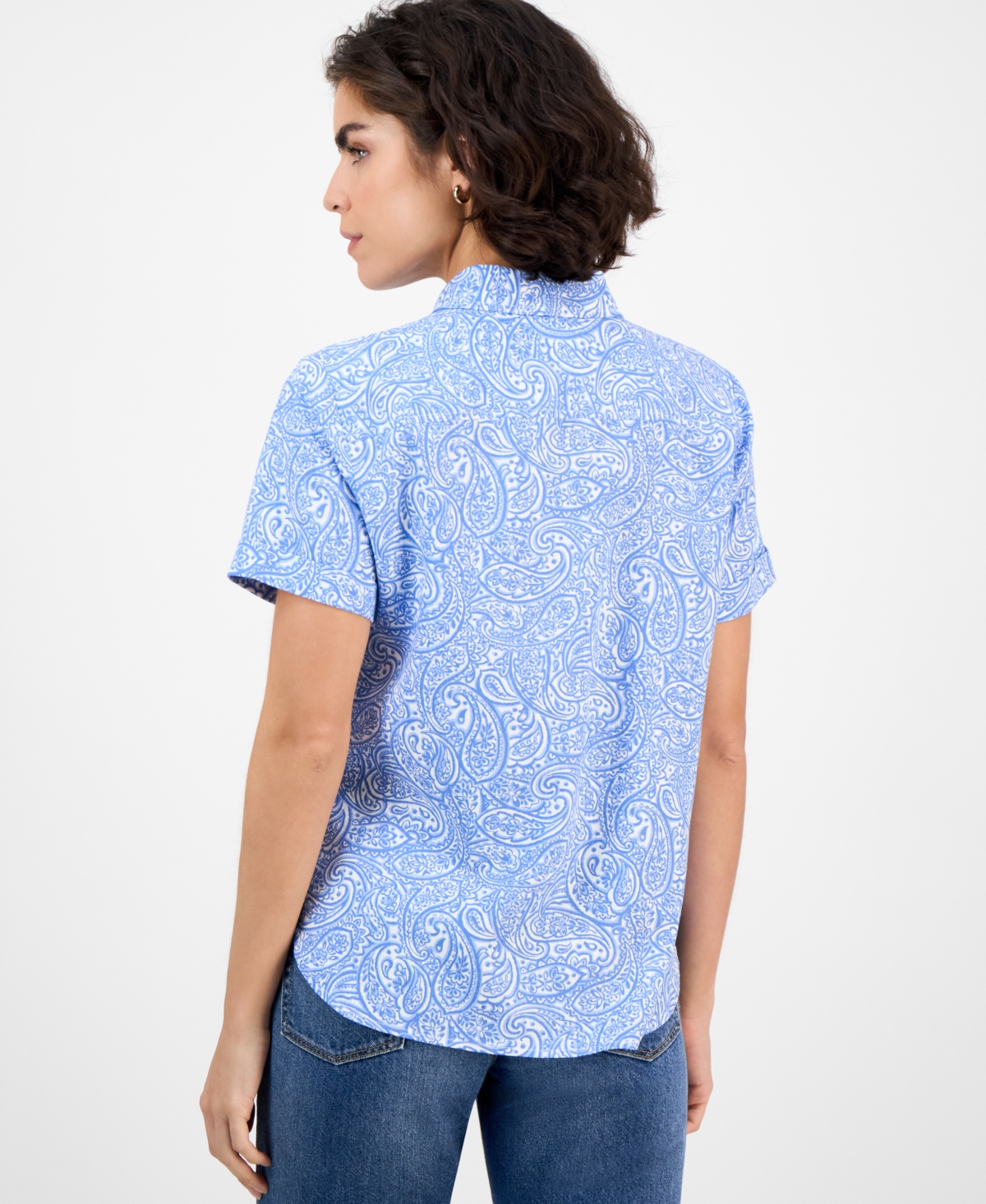 Nautica Jeans Women's Paisley Short-Sleeve Camp Shirt
