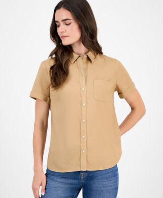 Nautica Women's Solid Short-Sleeve Camp Shirt