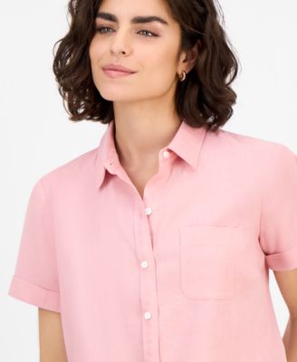 Women's Solid Short-Sleeve Camp Shirt