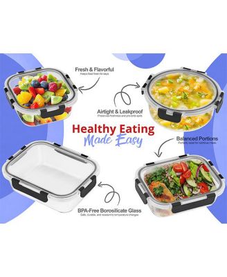 16 Piece Rectangular (1040ml/ 35oz/ 4.4cups) Glass Meal Prep Containers with Airtight Lids - Preserves Freshness, Oven Safe, durable, BPA-free