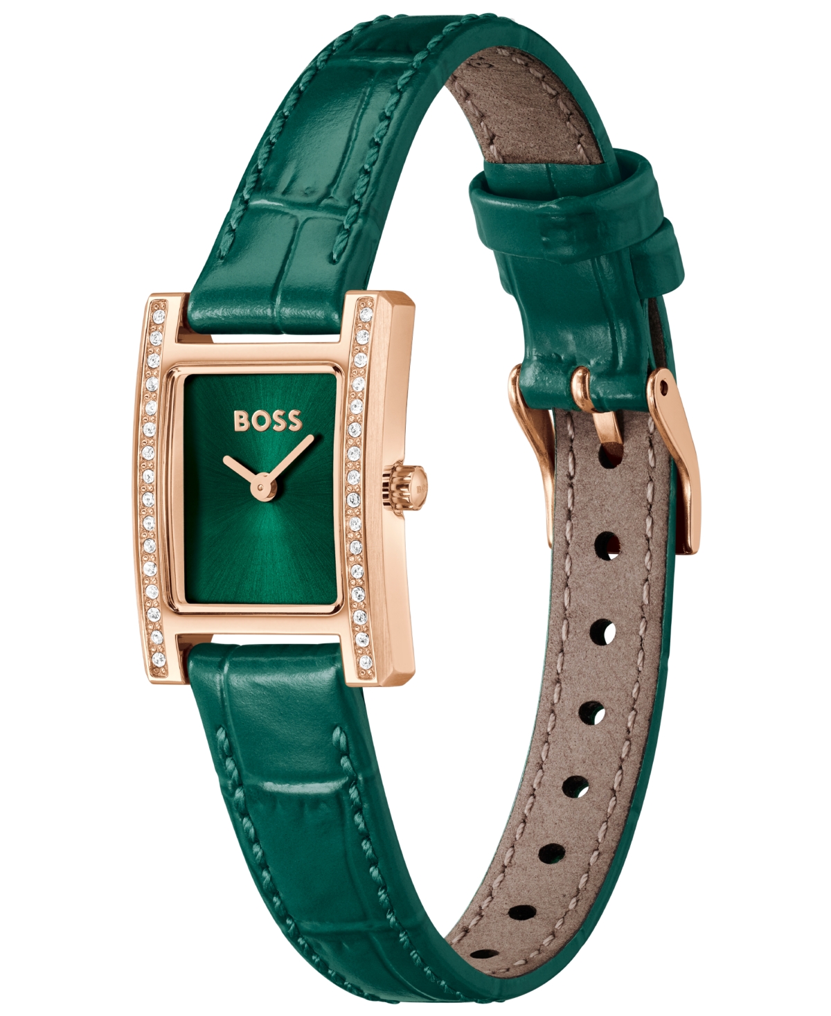 Hugo Boss Women's Lucy Precious Quartz Basic Mini Green Leather Watch, 18.50mm In Green