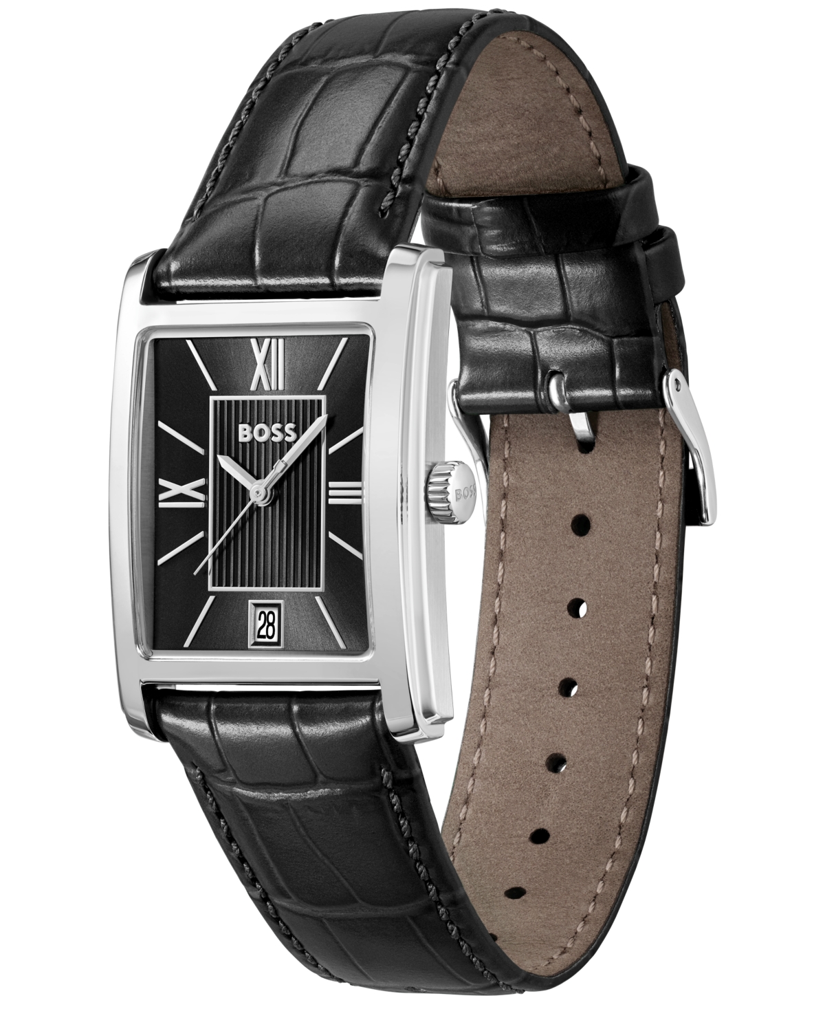 Hugo Boss Boss Principle Dress Leather Strap Watch, 28mm X 7.8mm In Black