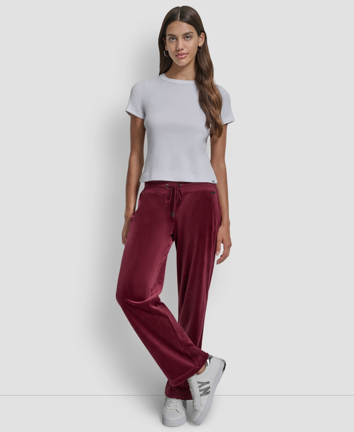 Dkny Jeans Petite Drawstring-waist Velour Pants In Burgundy