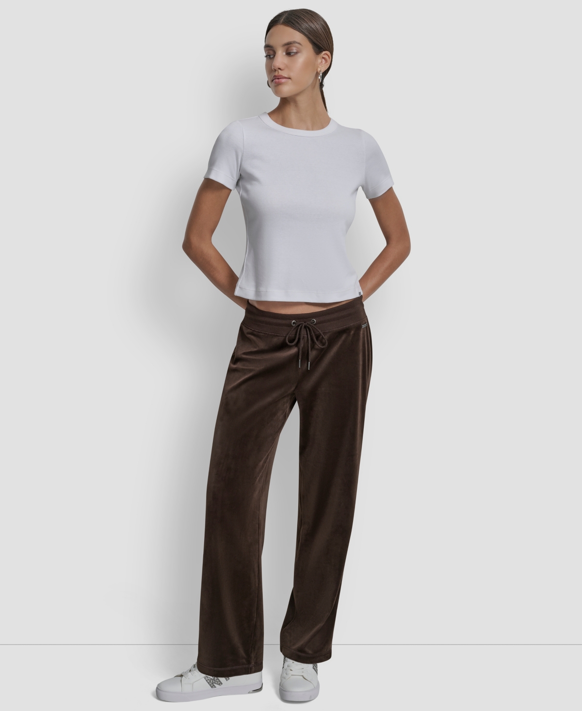 Dkny Jeans Petite Drawstring-waist Velour Pants In Brown