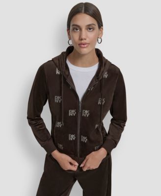 Petite Logo Detail Velour Zip-Up Hoodie