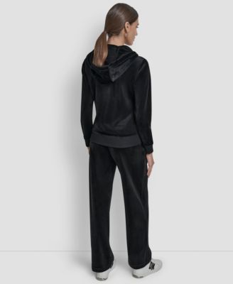 Petite Logo Detail Velour Zip-Up Hoodie