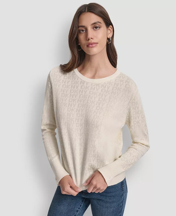 Petite Geometric Print Crewneck Sweater
