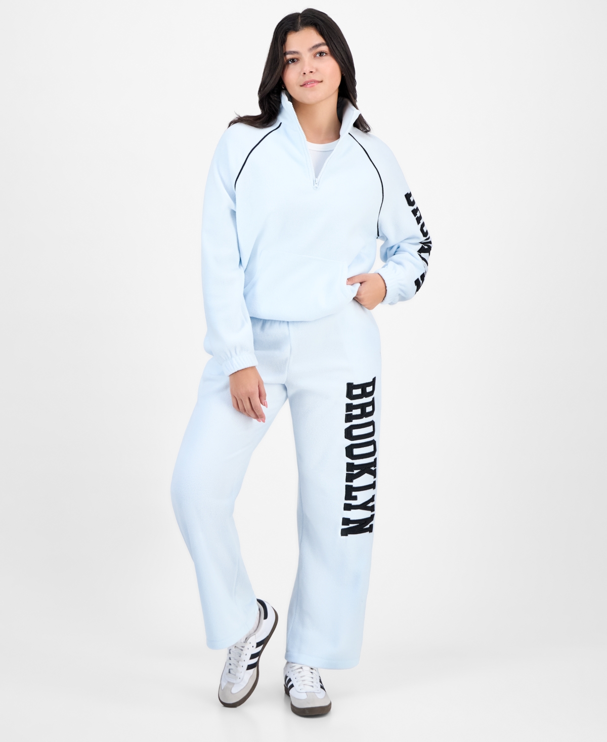 Rebellious One Juniors' Brooklyn Half-zip Polar Fleece Top In Blue