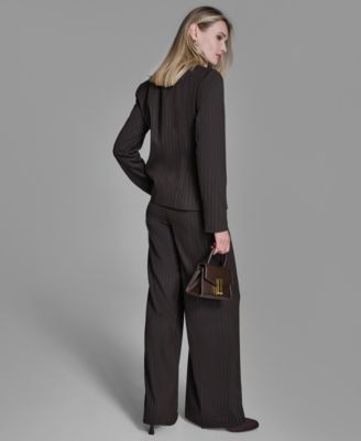 Women's Pinstripe Peak Lapel Notch Collar Jacket