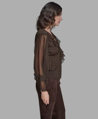 Women's Polka Dot Long Sleeve V-Neck Blouse