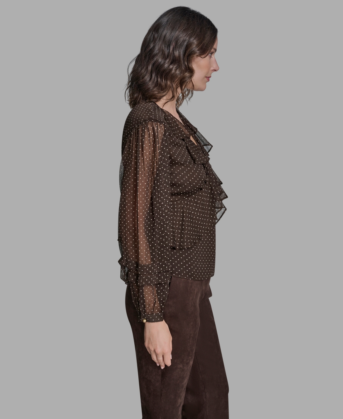 Bcbg Women's Polka Dot Long Sleeve V-neck Blouse In Brown