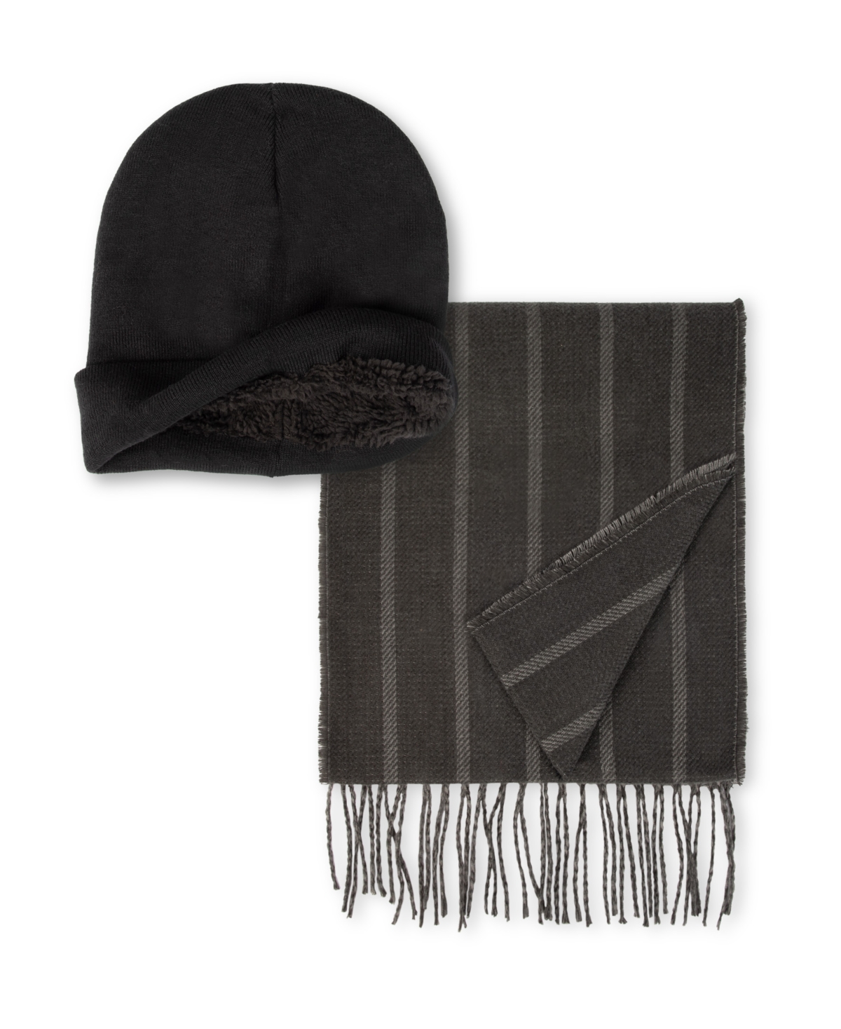 Kenneth Cole Reaction Men's 2-Piece Striped Scarf and Beanie Set