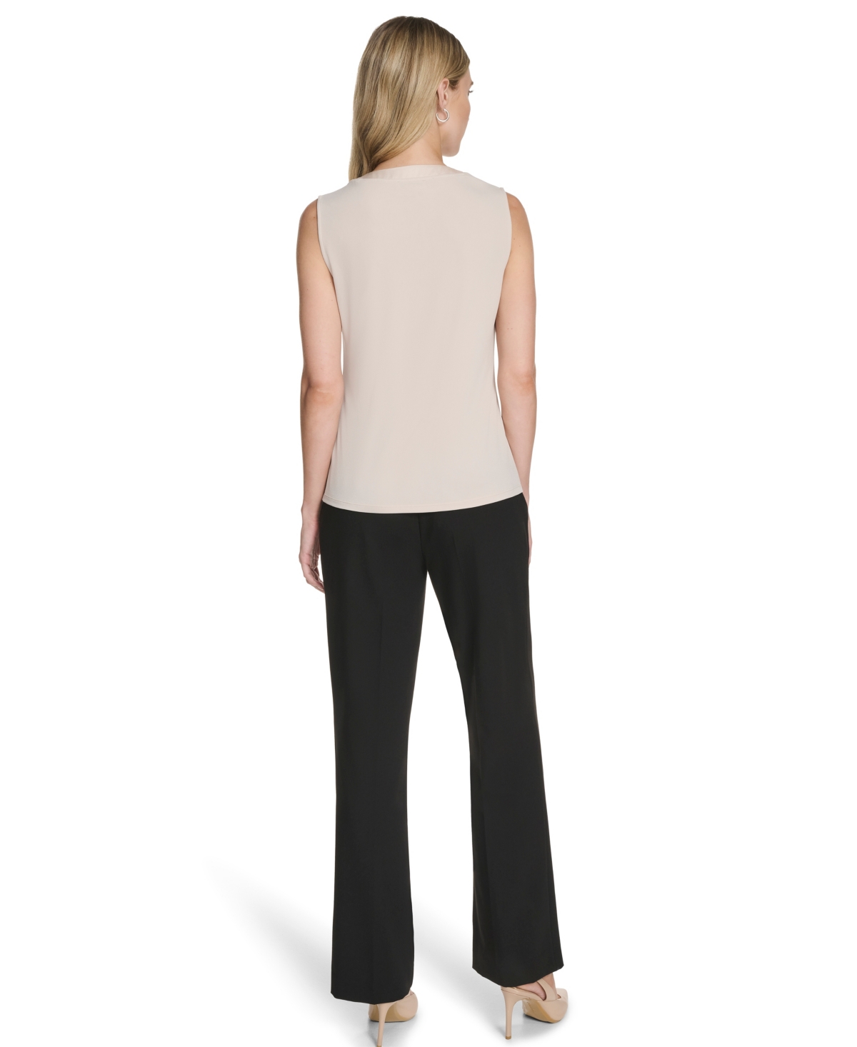 Calvin Klein Women's Mixed-media Sleeveless Blouse In Gray