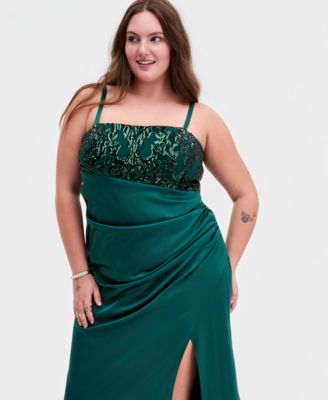 Trendy Plus Size Satin Ruched Sequin Gown