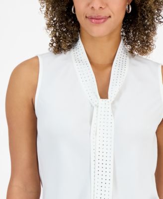 Women's Sleeveless Tie-Neck Top, Regular & Petite