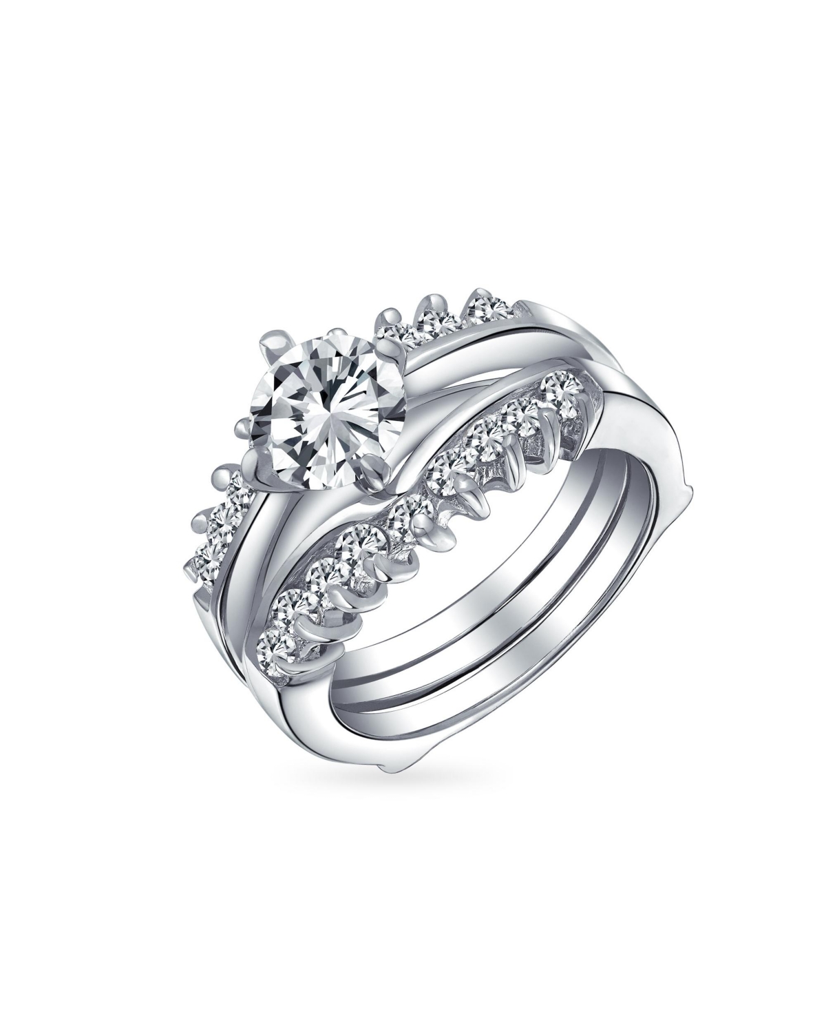 Bling Jewelry Solitaire Round Cubic Zirconia Promise Ring Band Set Cz Guard Enhancers Sterling Silver
