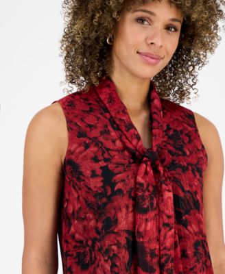 Women's Printed Tie-Neck Sleeveless Top