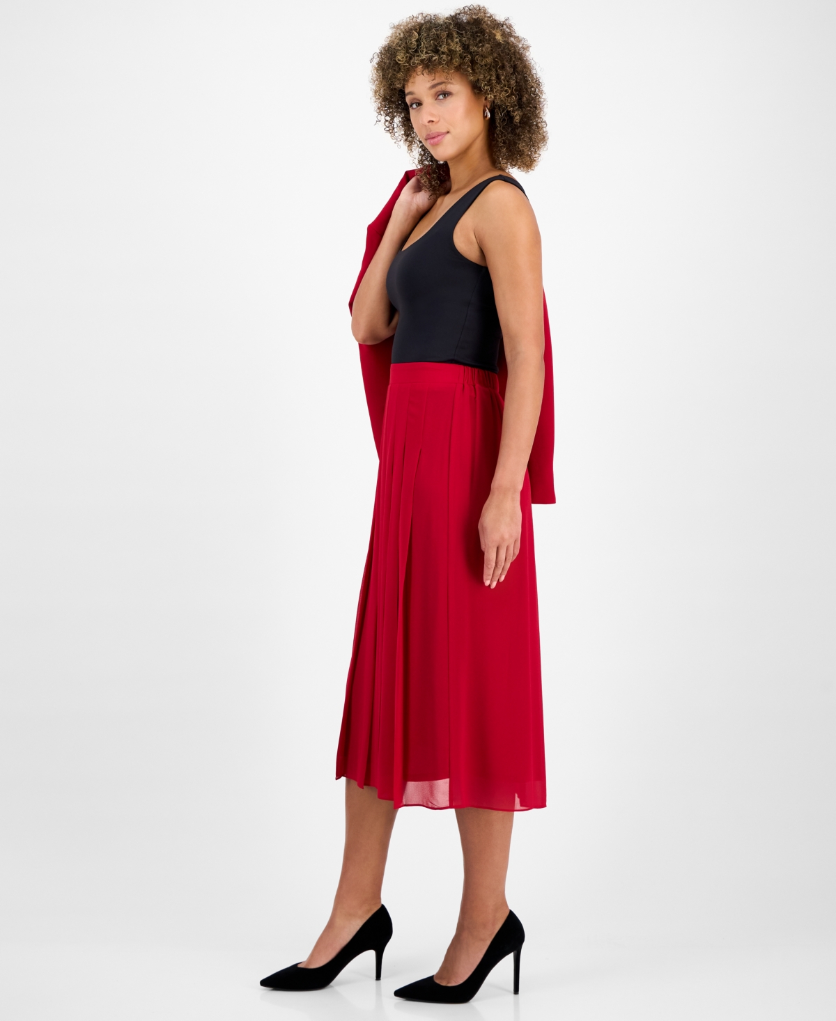 Kasper Women's Pleated Pull-on Skirt, Regular & Petite In Red