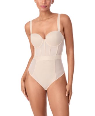 Women's Sheers Strapless Mesh-Panel Thong Bodysuit DK6008