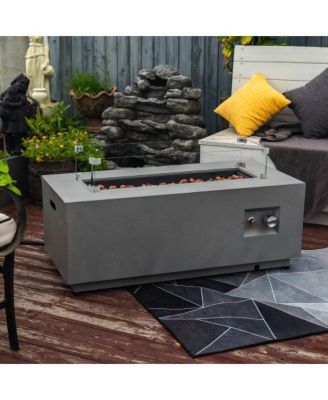 42 Inch Rectangular Propane Fire Pit Table with Glass Wind Guard and 50000 BTU Burner