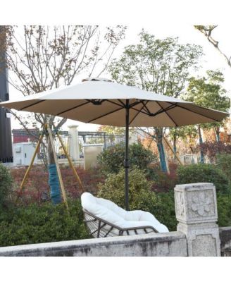 15 Ft Double Sided Rectangular Patio Umbrella with Crank Khaki