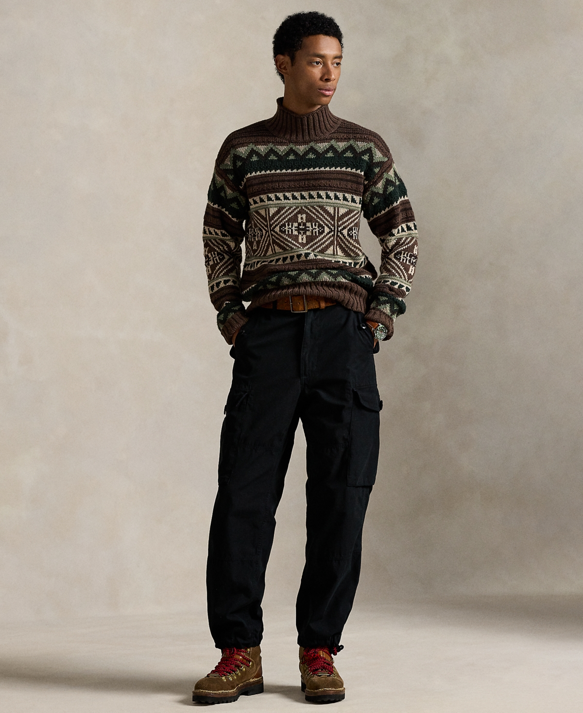 Polo Ralph Lauren Geometric Cotton Blend Sweater In Brown