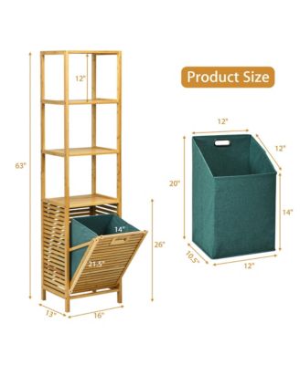 Bathroom Tilt-out Laundry Hamper Bamboo Tower Hamper w/3-Tier Shelves