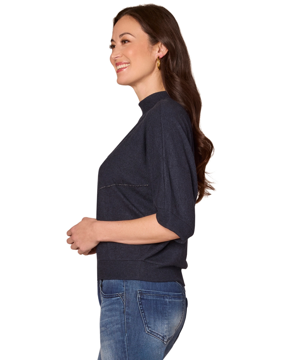 Democracy Women's Dolman Sleeve Mock Neck Top In Black