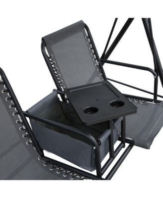 69 Inch 2-Seat Canopy Patio Swing with Storage Table and Cup Holders