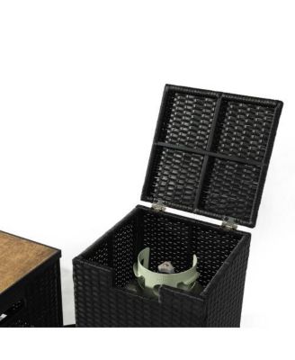 32 Inch Rectangular Wicker Fire Pit Table with 50000 BTU Burner and Ceramic Top