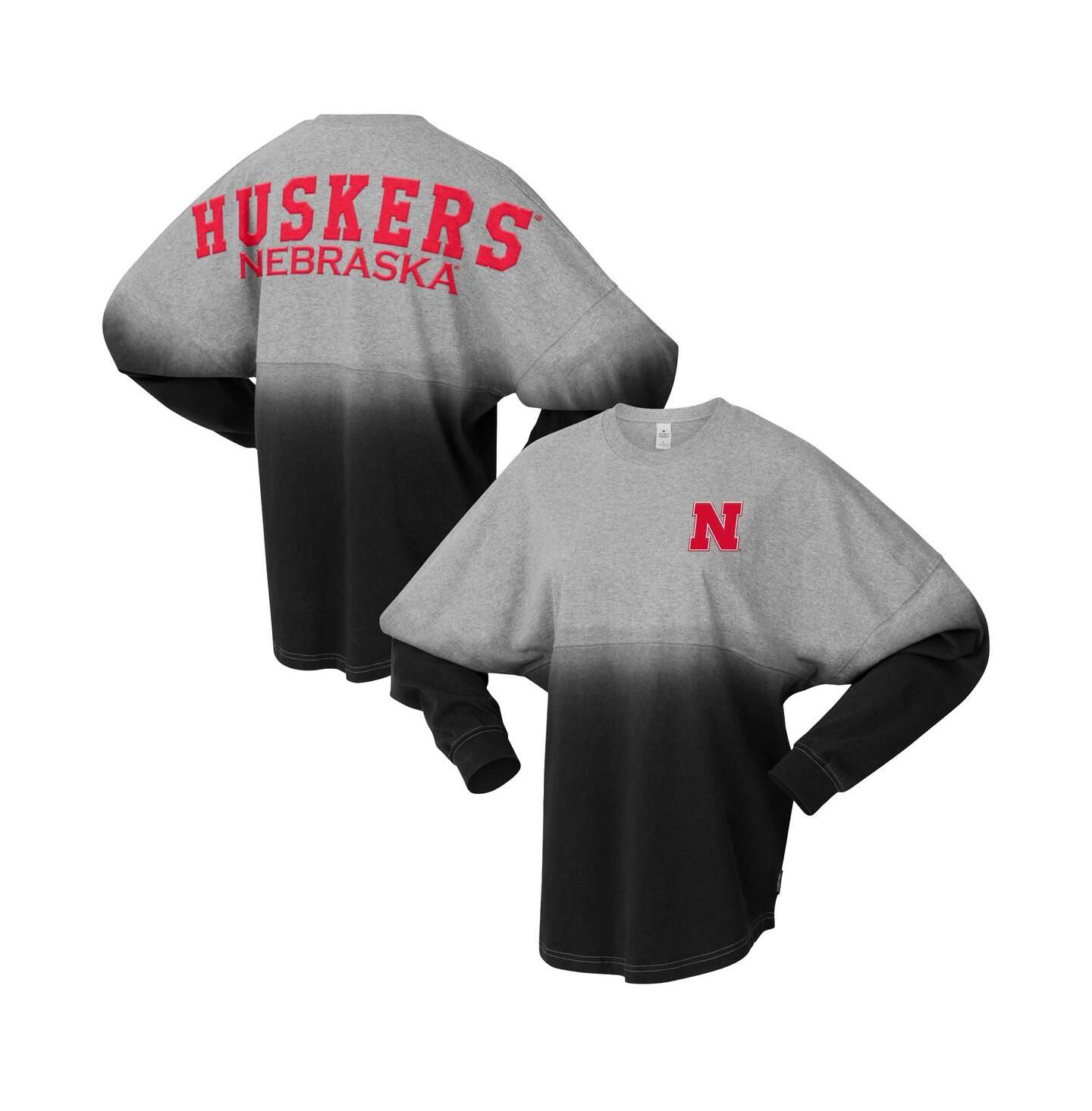 Футболка Spirit Jersey Black/Gray Nebraska Huskers Ombre Long Sleeve — фото 1