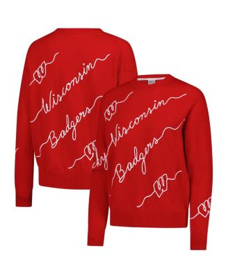 Kadyluxe - Women's Red Wisconsin Badgers Love Note Embroidered Pullover Sweater